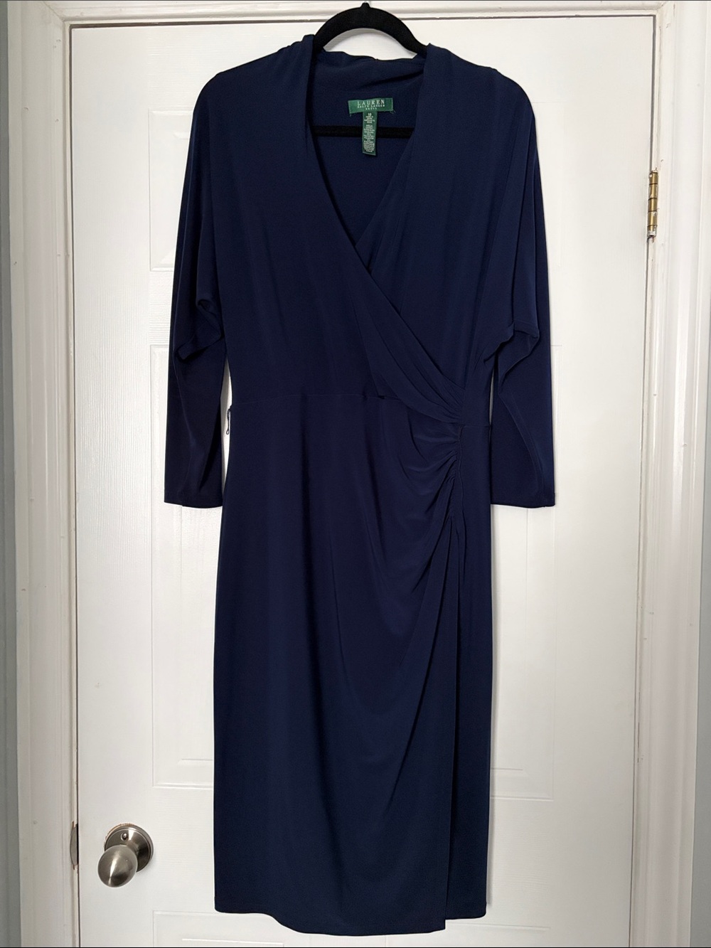 Lauren Ralph Lauren Navy Faux-Wrap Midi Dress- Size 10